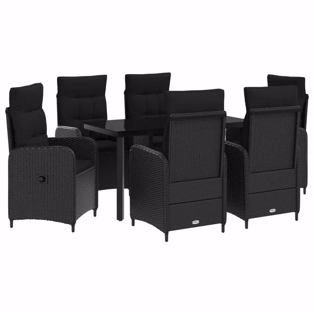 Set da Pranzo per Giardino e Terrazzo vidaXL in Polyrattan Nero, 7 Pezzi – 2