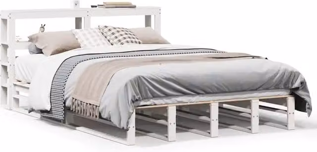 Letto matrimoniale | Letto per adulti | Giroletto con Testiera Bianco 120x200 cm Legno Massello di Pino