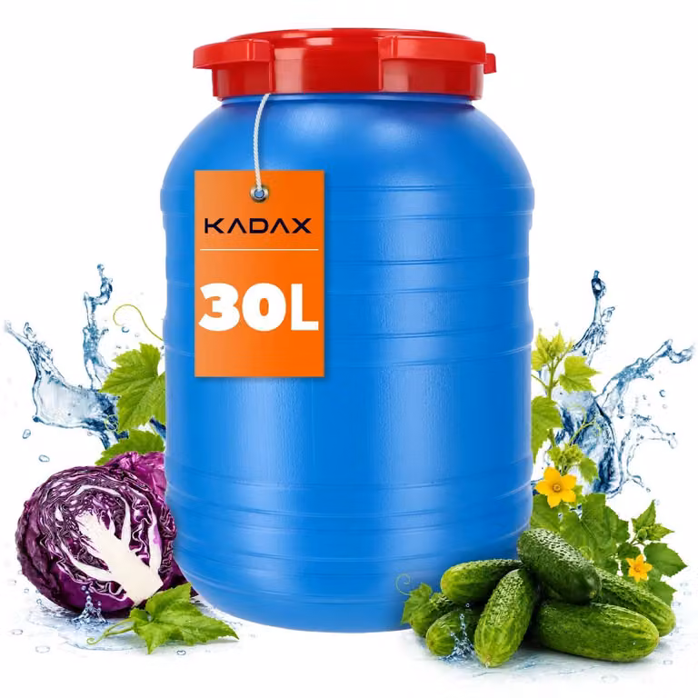 Barile in plastica KADAX con coperchio, barile in plastica HDPE, barile per acqua, 30 litri, blu, 1 pezzo