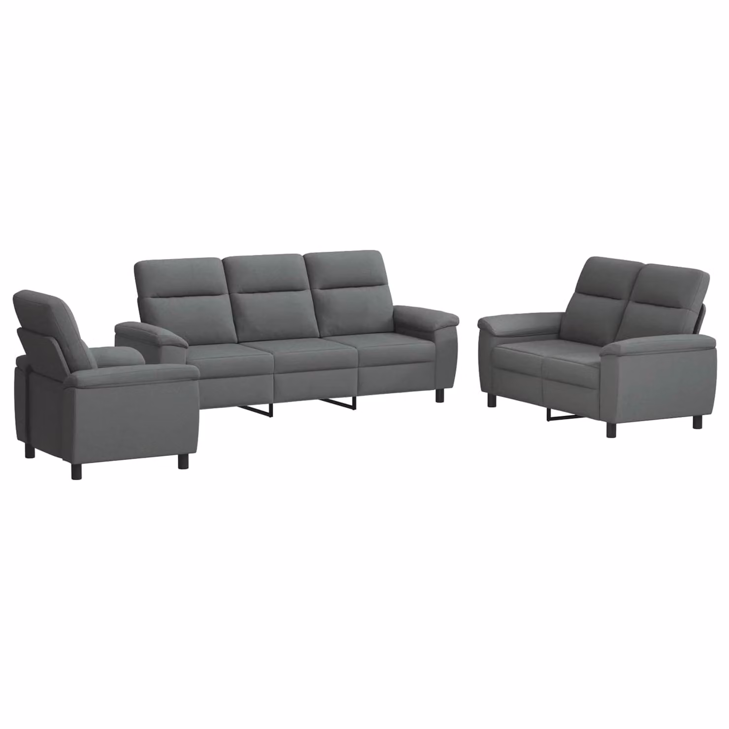 Set di divani moderno vidaXL in tessuto grigio scuro con struttura in metallo, composto da 3 pezzi per il tuo soggiorno