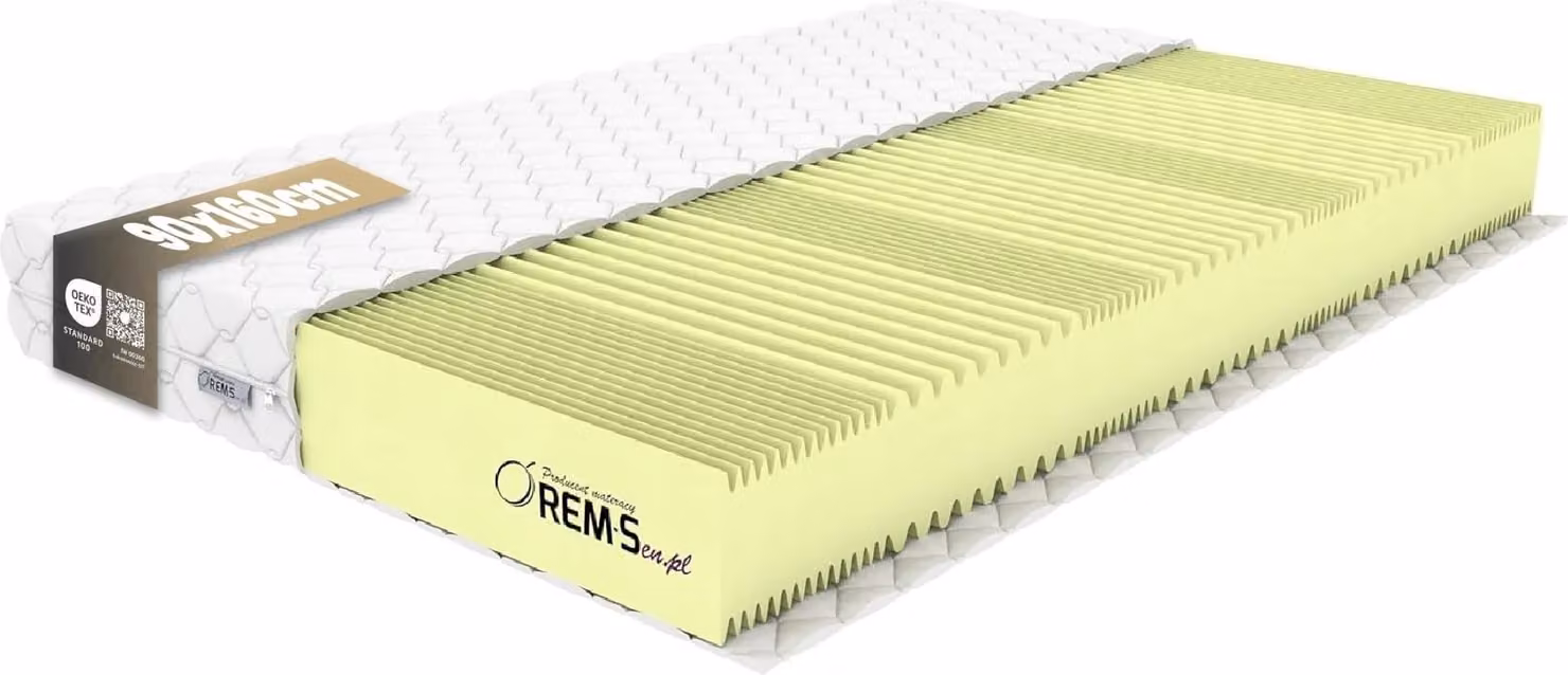 Materasso REM-SEN Classic 90x160 cm, altezza 15 cm, H3, 7 zone, schiuma di poliuretano, traspirante, anallergico, Oeko-Tex, rivestimento a membrana Premium
