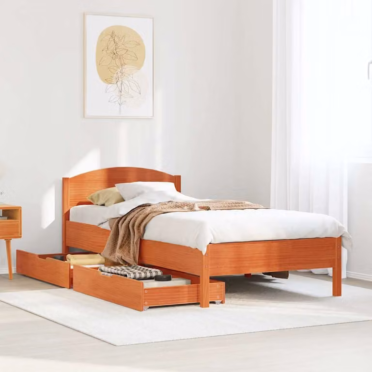 Letto senza Materasso vidaXL in Legno di Pino Marrone Cera L/P/H: 100 x 200 x 105.5 cm