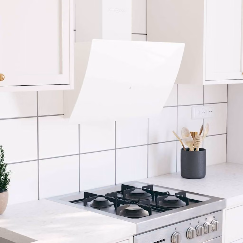 vidaXL Cappa da parete in acciaio e vetro temperato bianco con display LED, modalità aspirazione o ricircolo, 60 cm