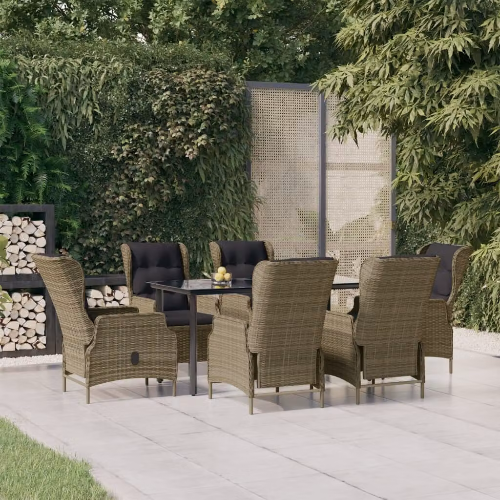 The Living Store 7 pezzi. Set da pranzo da giardino in Poly Rattan marrone