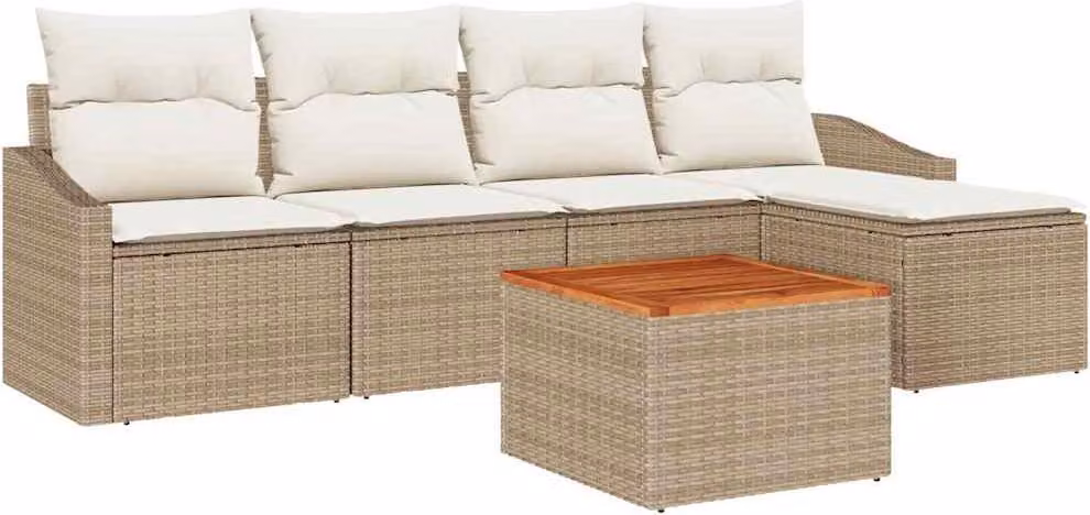 Set Divano da Giardino con cuscino 6 pcs Beige polyrattan