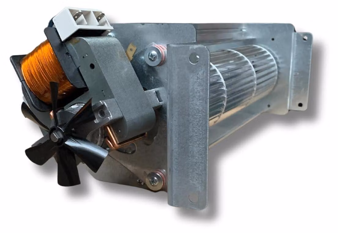 Ventilatore tangenziale per stufa a pellet, lunghezza totale 432 mm