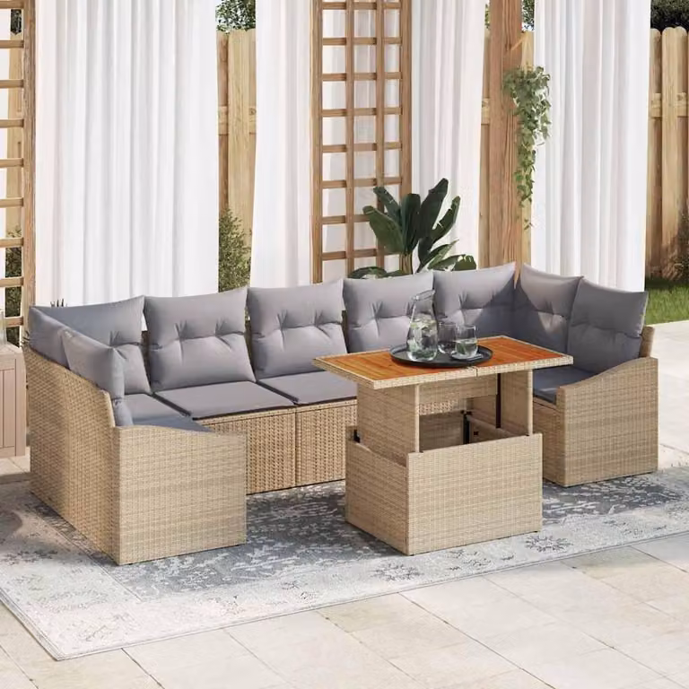 Maison Exclusive - Set da giardino composto da 8 pezzi, color beige e grigio chiaro