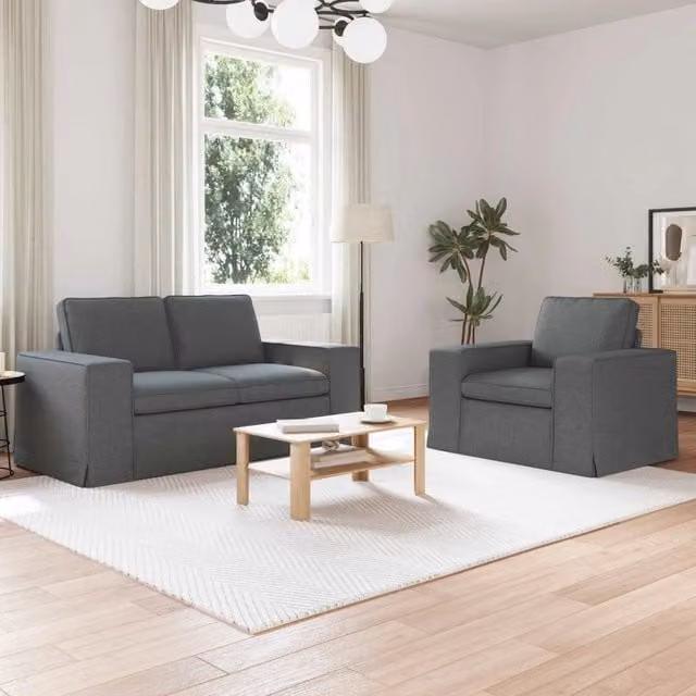 Set di divani a L moderno vidaXL in tessuto grigio con coperture rimovibili – 1