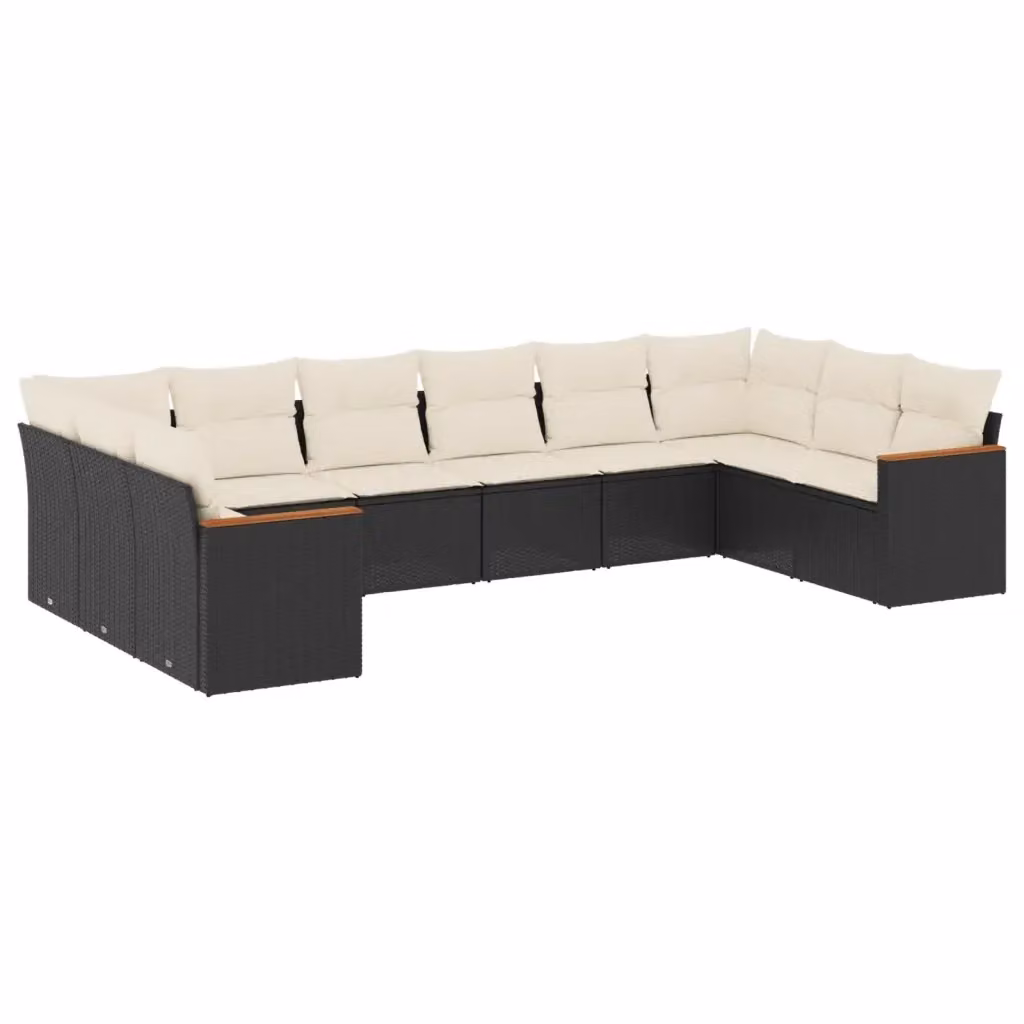 Set di Divani da Giardino vidaXL in Polyrattan Nero con Cuscini Imbottiti e Rivestimenti Rimovibili – 2