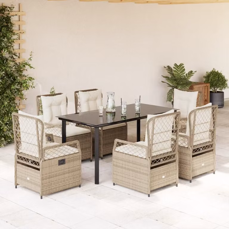 Maison Exclusive - Set da Pranzo da Giardino 7 pz con Cuscini Beige in Polyrattan