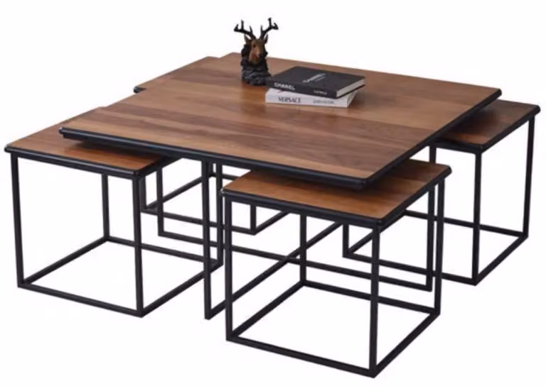 Tavolino da caffè moderno ed elegante, ideale per il soggiorno, realizzato in legno marrone, dal design raffinato e di nuova produzione