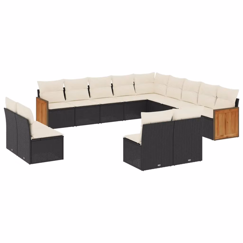 Set di Divani da Giardino a Forma di U vidaXL in Polyrattan Nero con Cuscini e Coperture Rimovibili – 2