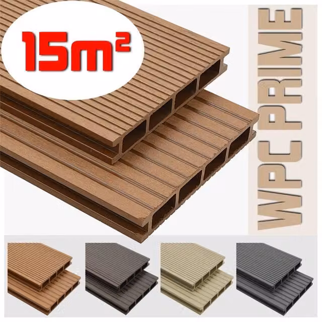 Listoni WPC per pavimentazione decking colore Teak, copertura 15m², dimensioni listone: L 14 cm x P 220 cm, spessore: 2,5 cm