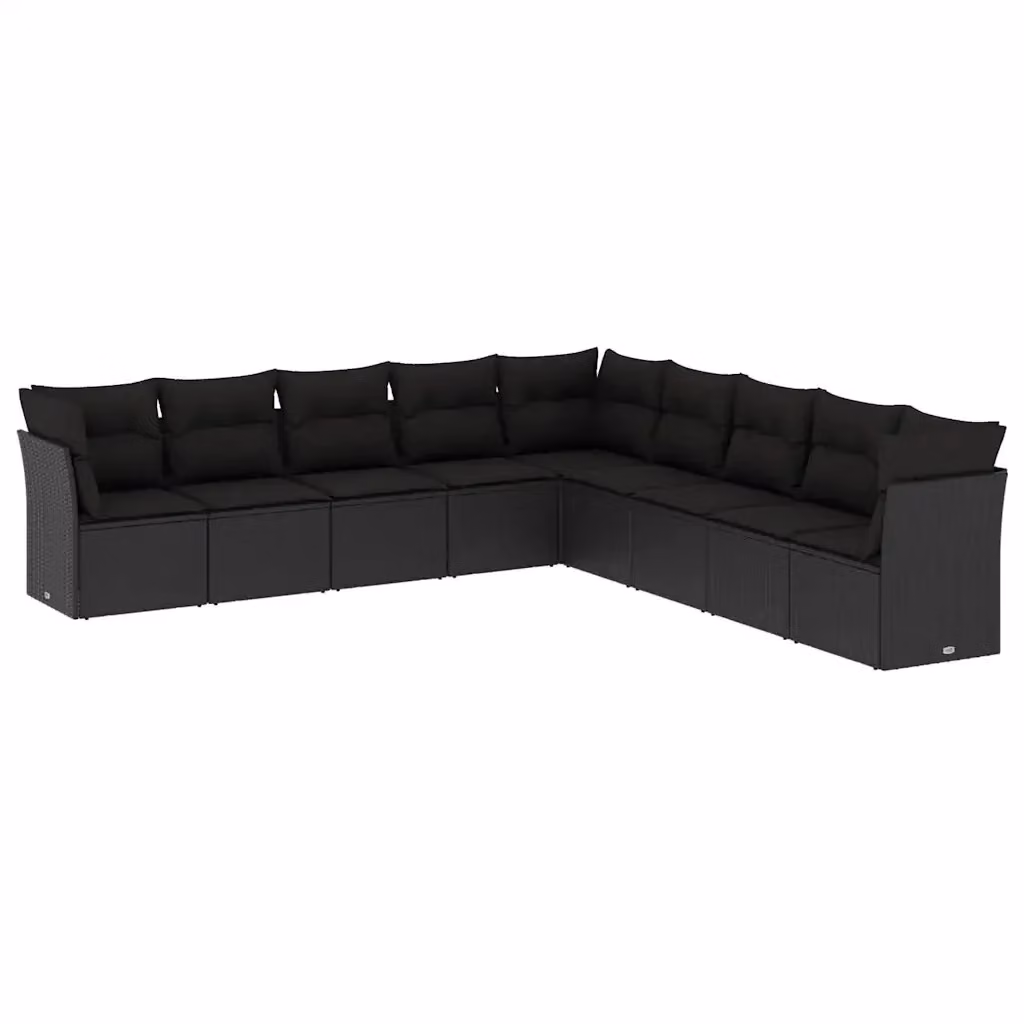 vidaXL Set Divani da Giardino 9 pz a Forma a L in Polyrattan Nero con Cuscini e Coperture Rimovibili – 2