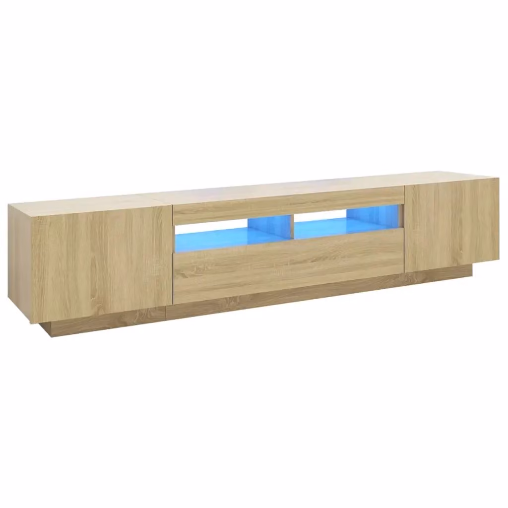 Mobile Porta TV Moderno vidaXL con Luci LED Integrate in Rovere, L: 200 cm, P: 35 cm, H: 40 cm – 2
