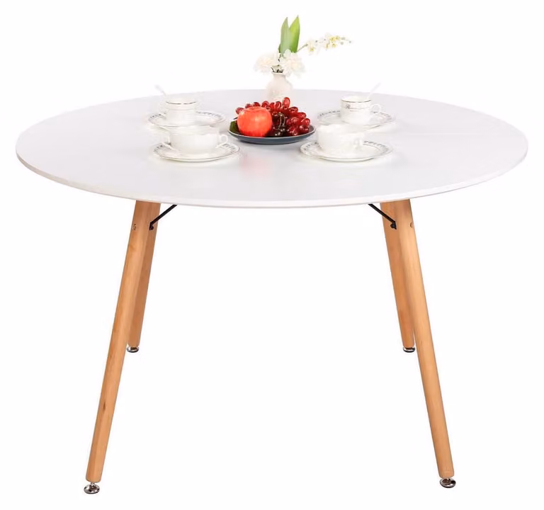 Tavolo rotondo da pranzo, diametro 120 cm, bianco, in legno di faggio, stile scandinavo, moderno, altezza 74 cm