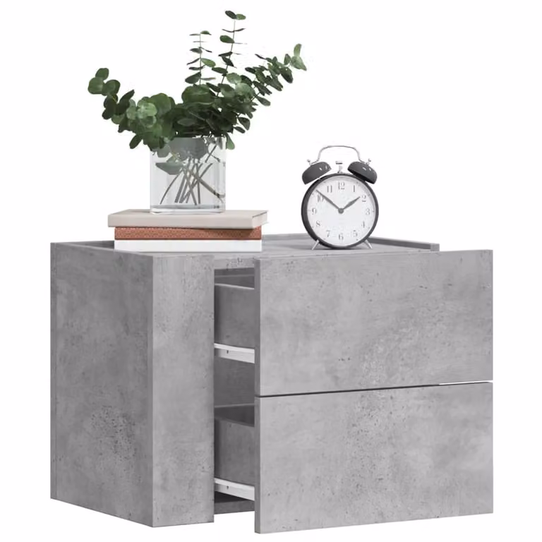 Set di 2 comodini da muro vidaXL in stile moderno, colore grigio cemento, L 45 cm x P 30 cm x H 35 cm