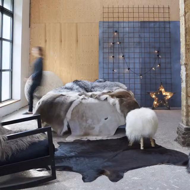 Tappeto in vera pelle bovina vidaXL nero L: 150 cm x P: 170 cm