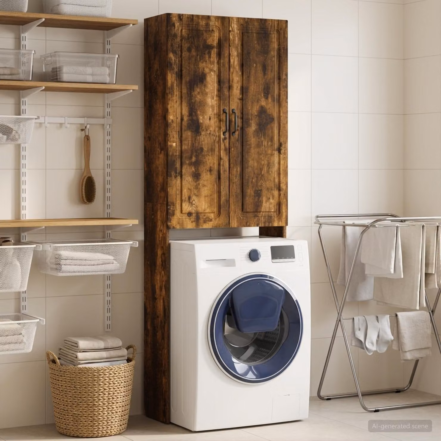Mobiletto da bagno moderno vidaXL UTRECHT in Rovere Fumo, L: 66 cm, P: 25,5 cm, H: 190 cm