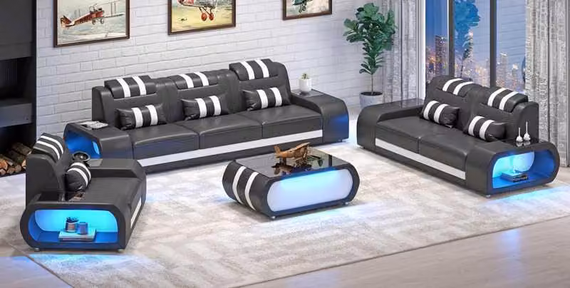 Couchgarnitur Zweisitzer Ledersofas Sessel Dreisitzer 3tlg Schwarz Set