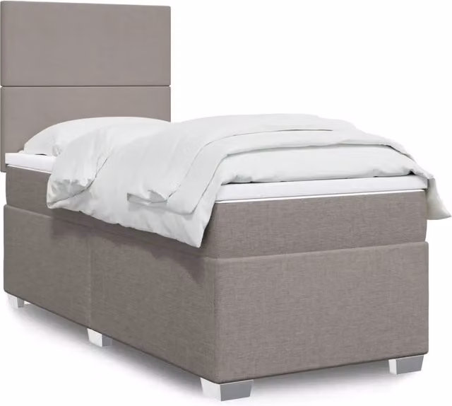 Letto con Giroletto a Molle e Materasso Ibrido vidaXL, Colore Tortora, L/P/H: 90 x 200 x 150,5 cm