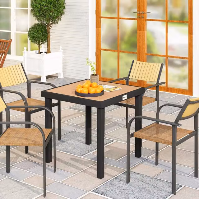 Tavolo da Giardino per 4 Persone ¨C MINIMAL ¨C Polipropilene, Telaio in Alluminio, 78x78x74 cm, Nero