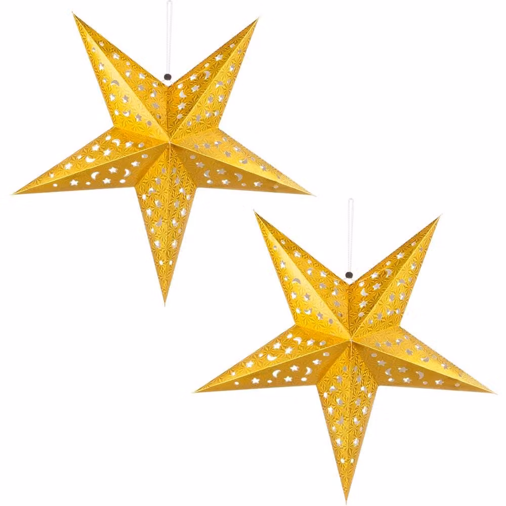 Set da 2 lampade a sospensione a forma di stella di Natale, color oro, 57 cm, collezione X-MAS