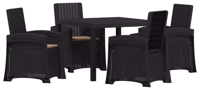 Set da pranzo per esterno, 5 pezzi, colore antracite e color taupe, materiale: polipropilene