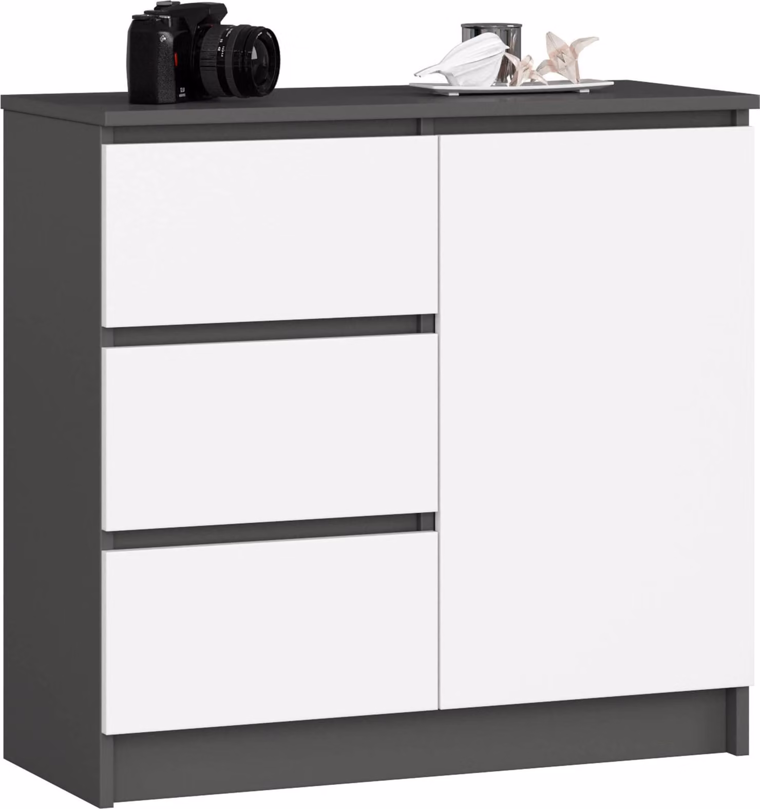 Comò K80 JERRY grafite e bianco con 3 cassetti e 1 porta per un'elegante soluzione di stoccaggio