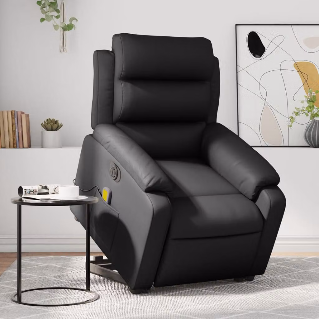 vidaXL Poltrona Alzapersona Elettrica con Massaggio in Similpelle Nera per Anziani – 1