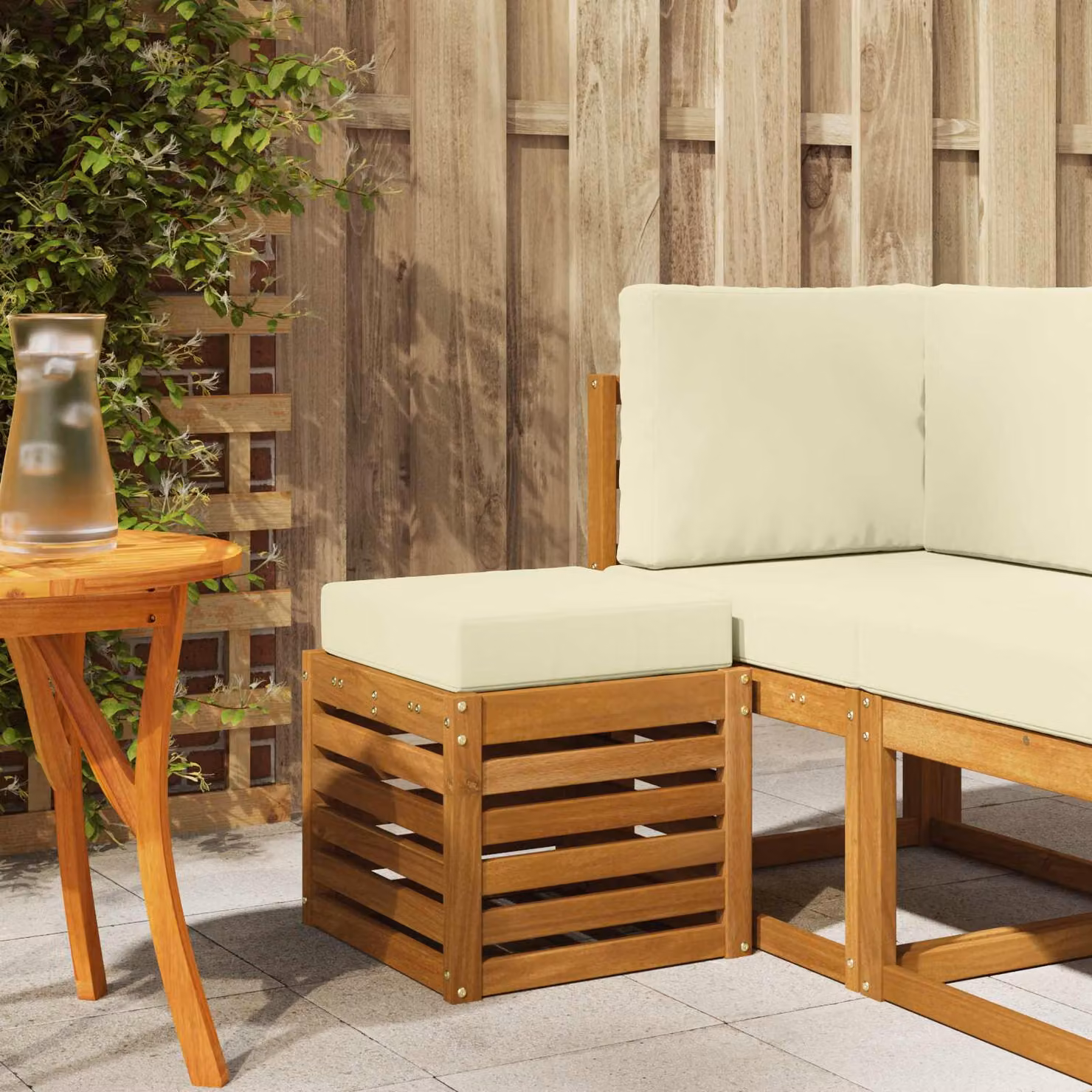vidaXL Panca da esterno moderna in legno di acacia naturale marrone beige L: 110 cm, P: 43 cm, H: 37 cm
