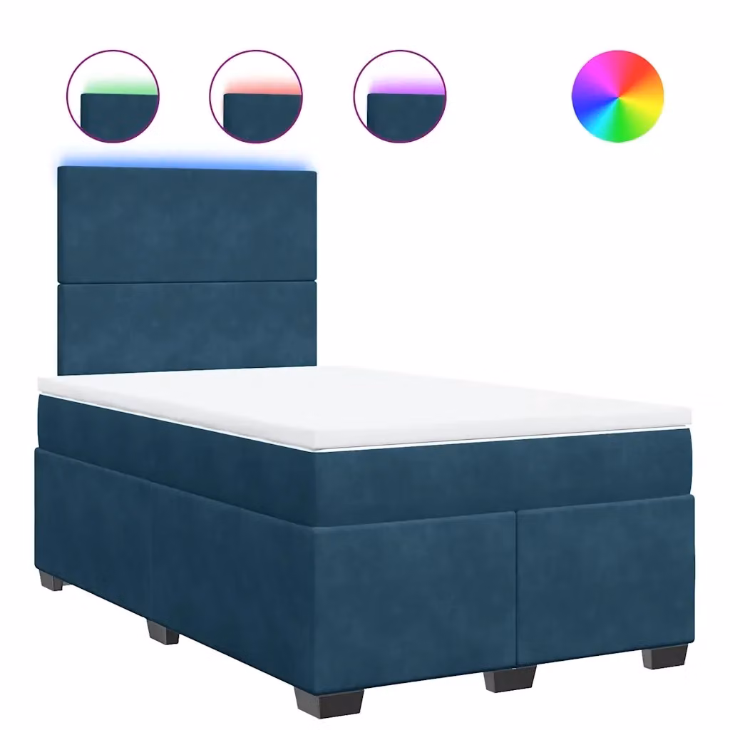 Letto con Giroletto a Molle e Materasso Ibrido vidaXL in Velluto Blu e Bianco L/P: 120 x 200 cm – 2