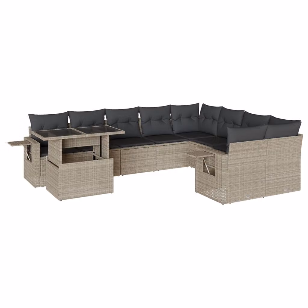 Set Divano Giardino 10 pz con Cuscini Grigio Chiaro Polyrattan