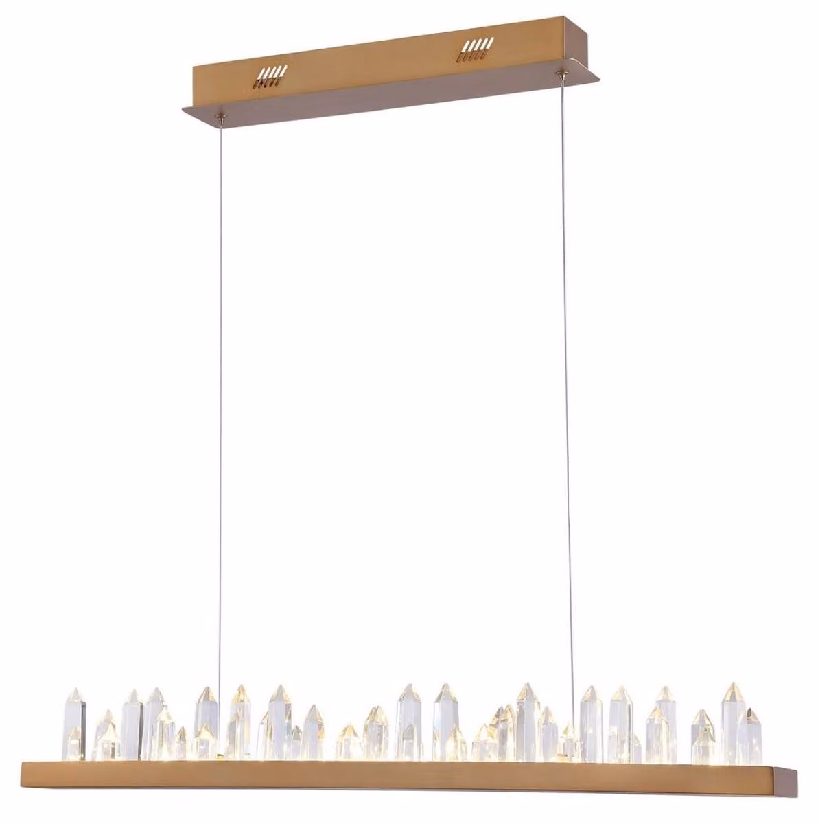 Lampada a sospensione Casa Padrino, finitura ottone, con elementi in vetro di cristallo, dimensioni 80 x 9 x 10,4 cm