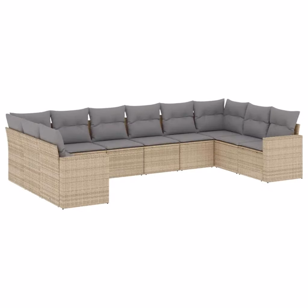 vidaXL Set Divano da Giardino a L in Polyrattan con Cuscini Beige e Grigio e Struttura in Acciaio – 2