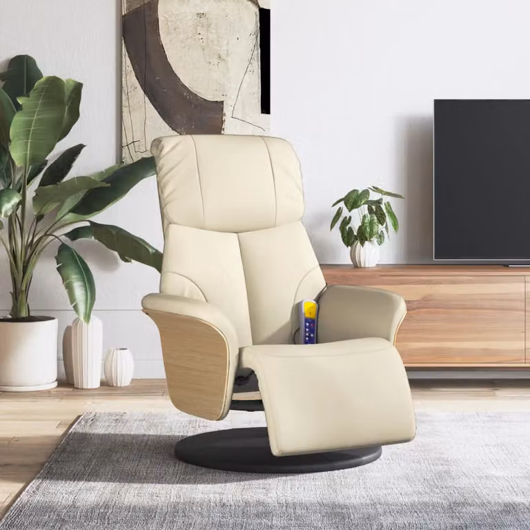 Poltrona Reclinabile Relax vidaXL in Similpelle Beige con Poggiapiedi e Rotazione a 360 Gradi