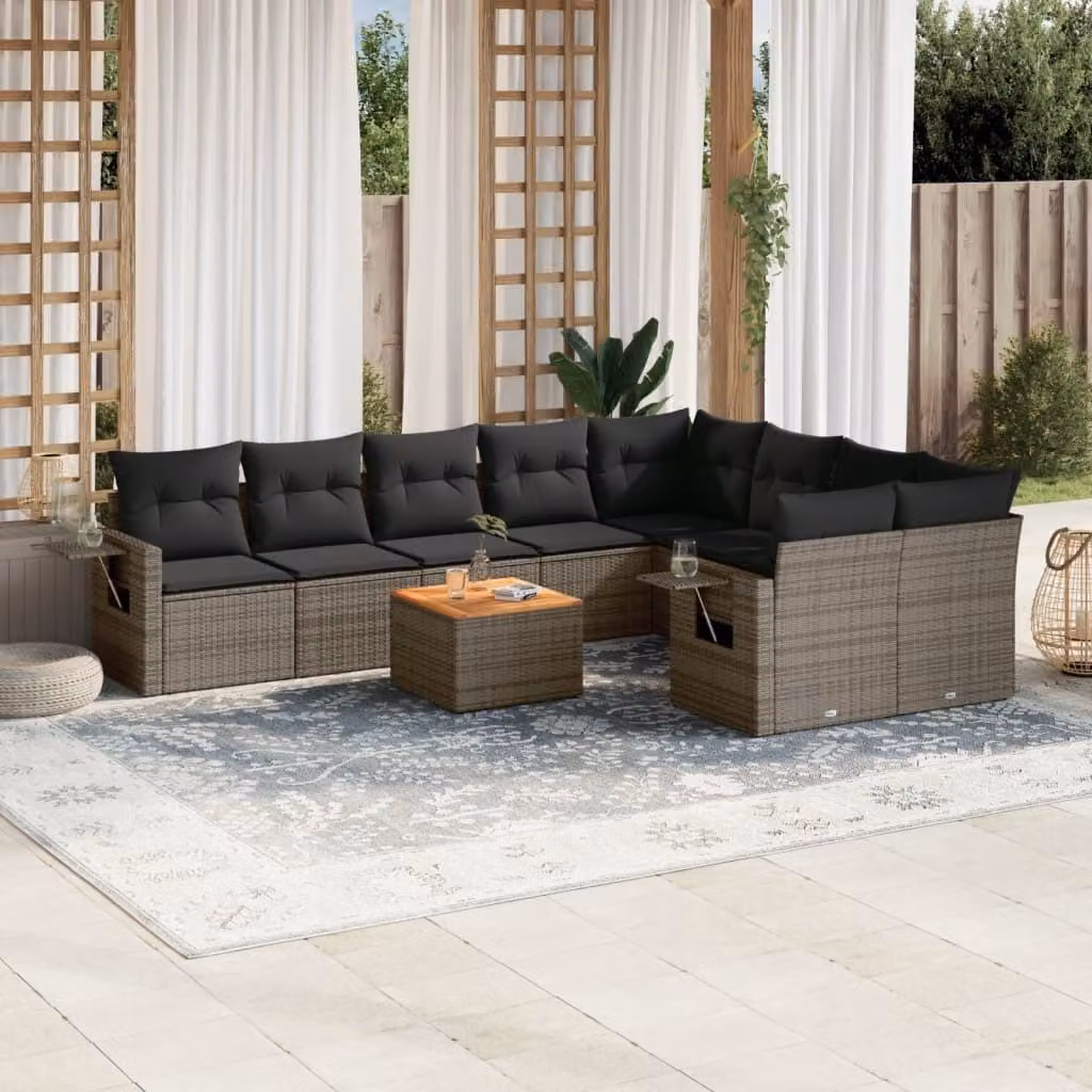 Maison Exclusive - Set Divano da Giardino 10 pz con Cuscini Grigio in Polyrattan