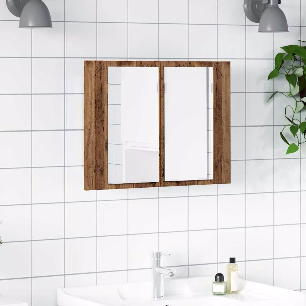 Specchio LED da bagno vidaXL in legno marrone con ripiani interni e illuminazione integrata L/P/H: 60 x 12 x 45 cm