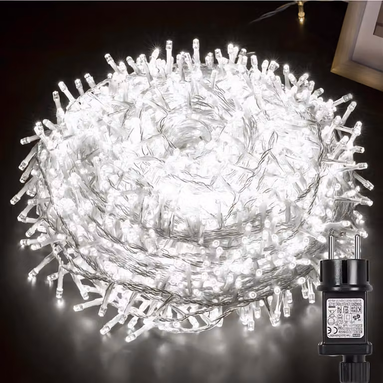 100M 800LEDs, 8 modalità di luce, luci natalizie a LED, cavo trasparente di alimentazione per luci fiabesche, luce per decorazione interna, illuminazione per feste, bianco