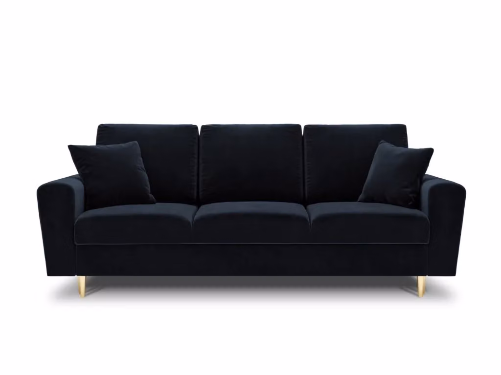 Divano convertibile con contenitore Kyoto di Cosmopolitan Design in velluto blu scuro e dettagli oro, 3 posti, L: 235 cm, P: 88 cm, H: 88.5 cm – 2