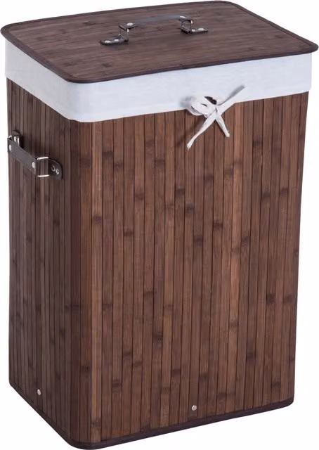 Cesto Portabiancheria HOMCOM in Bambù Marrone con Coperchio e Sacco in Tessuto Rimovibile L/P/H: 40 x 30 x 60 cm – 1