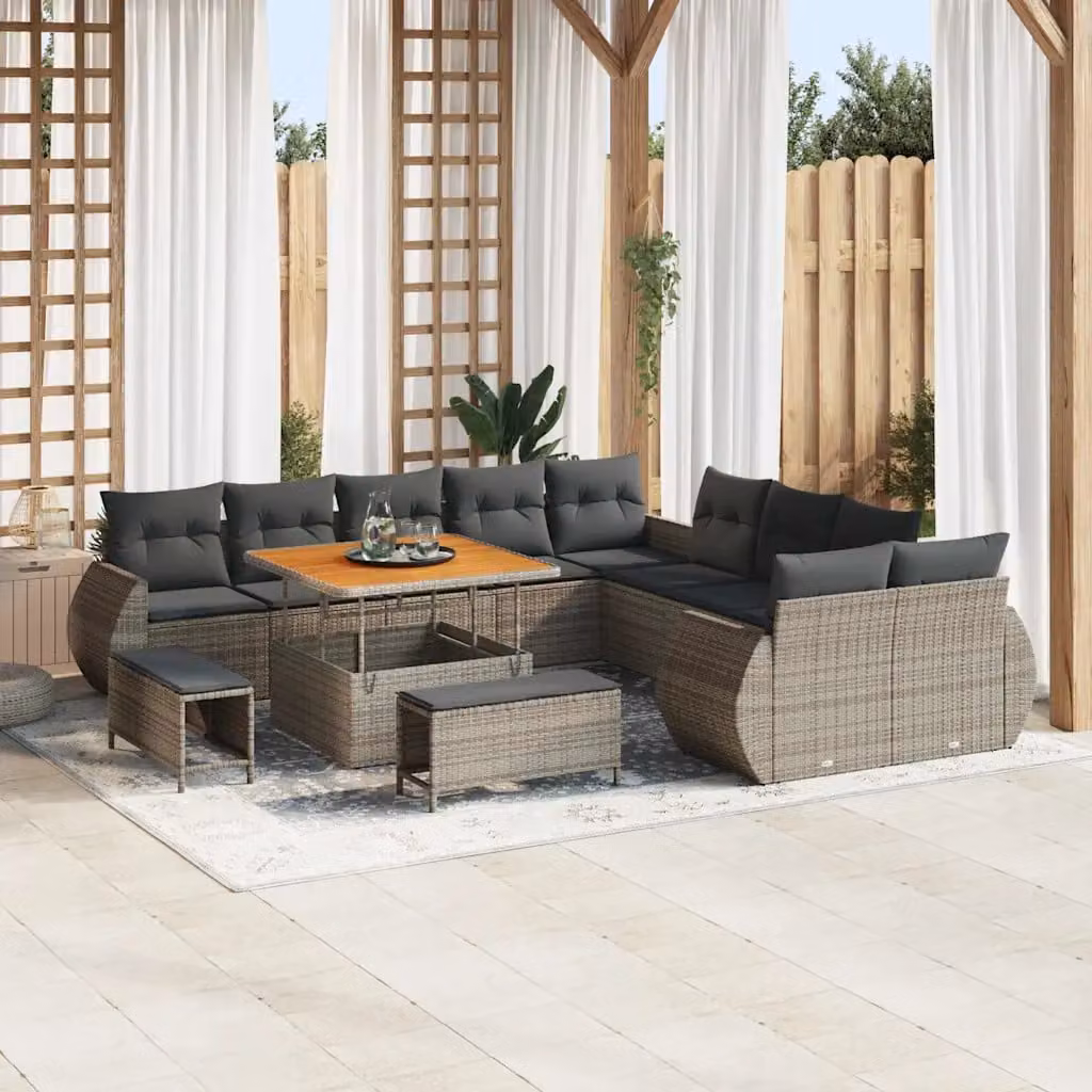 Set Divano da Giardino vidaXL 13 posti Grigio con Cuscini e Tavolino da Esterno – 1