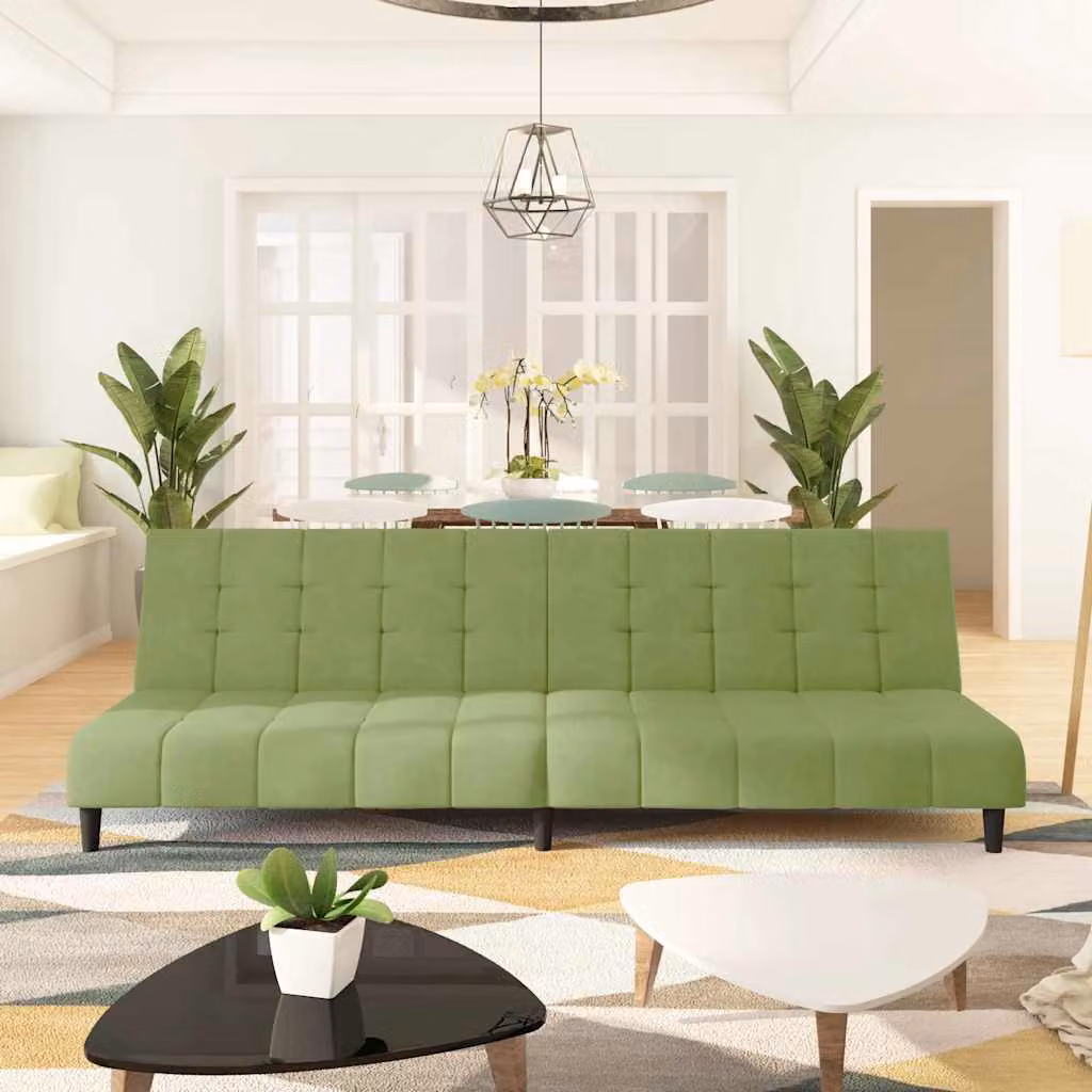 vidaXL Divano Letto Click-Clack a 2 Posti in Velluto Verde con Struttura in Legno Solido e Poggiatesta Regolabile