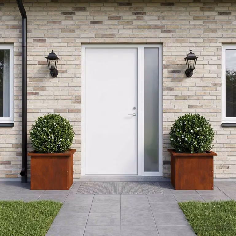 Set di 2 fioriere da giardino con LED vidaXL in acciaio, colore marrone, L 40 x P 30 x H 30 cm