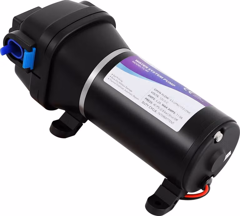 Pompa dell'acqua 12 V - Pompa a membrana - Portata 17 l/min - Pressione di spegnimento regolabile 2,75-5,88 bar - Avvio/arresto automatico - Nero