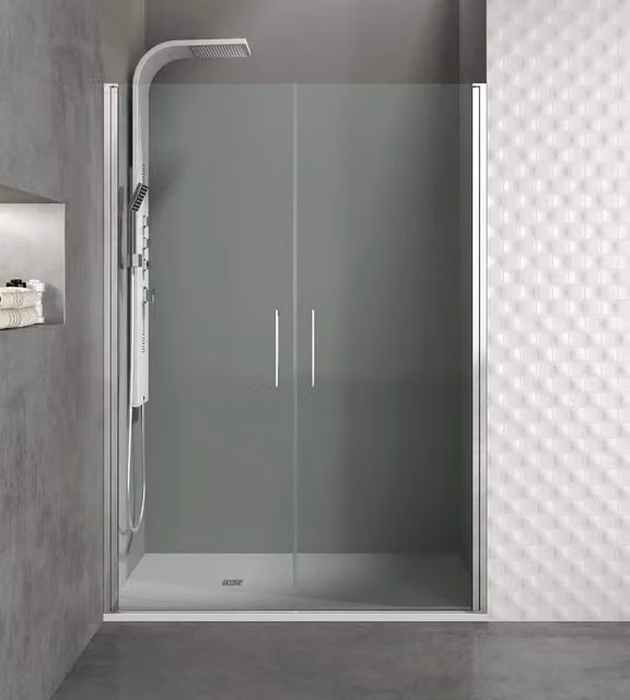 Box doccia OPEN Ducha con 2 porte battenti in vetro Frost e finitura Cromo, L: 135 cm (65+70 cm)