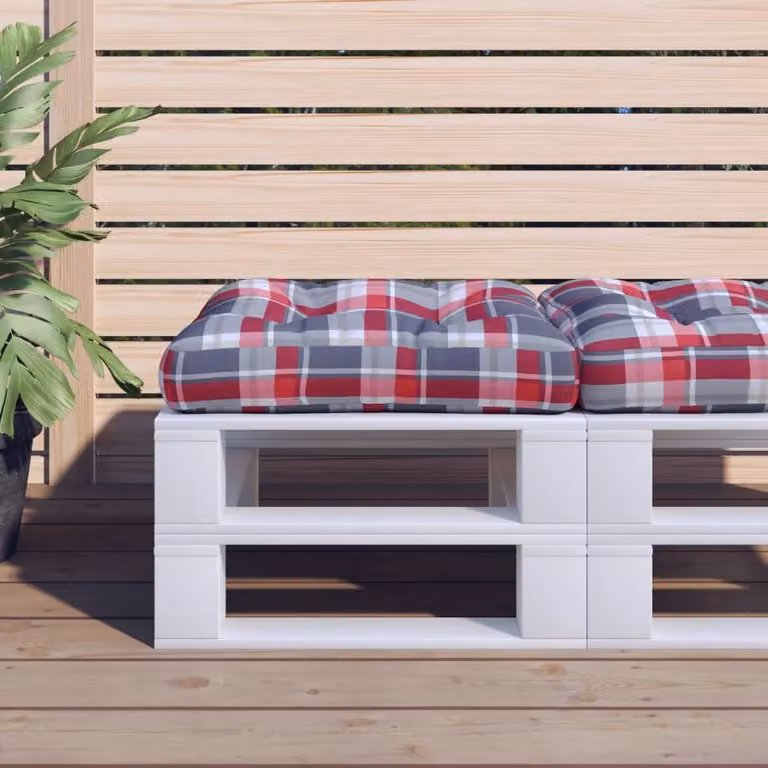 vidaXL Cuscino per Pallet a Quadri Rosso e Multicolore in Poliestere L/P/H: 58 x 58 x 10 cm