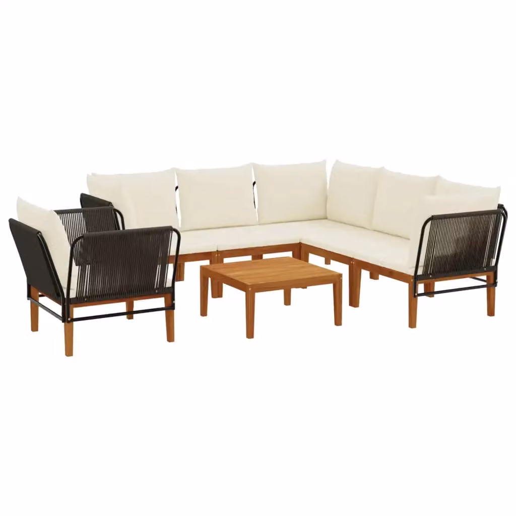 Set da giardino vidaXL in legno di acacia e corda naturale, 7 pezzi, beige e bianco – 2