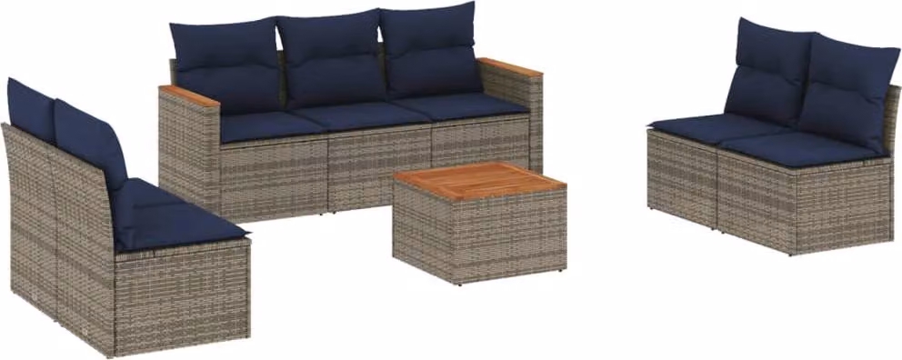 Set Divani da Giardino 8 pz con Cuscini Grigio in Polyrattan