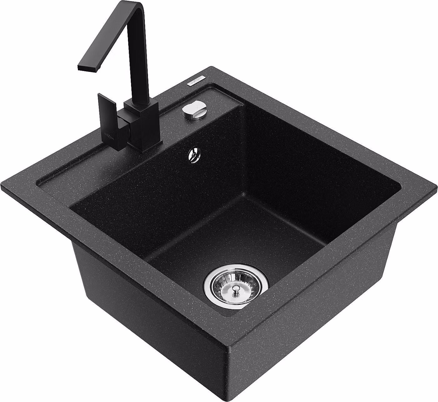 Mexen Vito lavello da cucina in granito a 1 vasca con rubinetto da cucina Rita, nero/argento metallizzato - 6503-73-670300-70